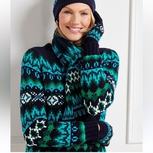 Talbots sz M blue, green, and white fair isle chunky knit sweater